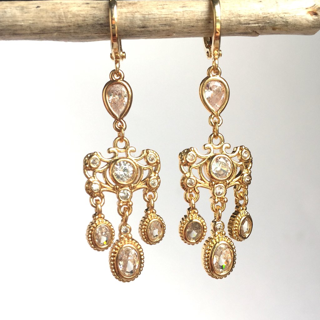 Vintage Cz Chandelier Huggie Style Earrings 40$